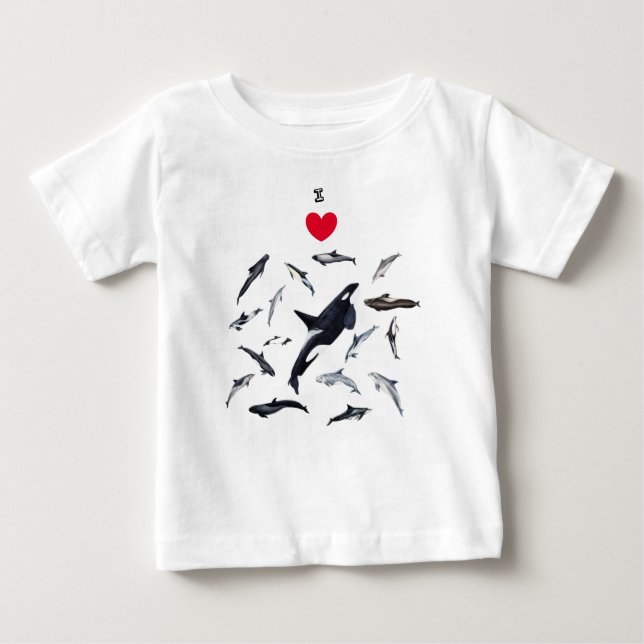 Camiseta Para Bebê I love dolphins - Amo los delfines (Frente)
