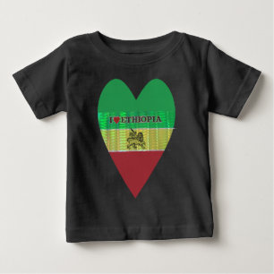 Camiseta Para Bebê I Love Heart Etiópia: Flag Art Motif