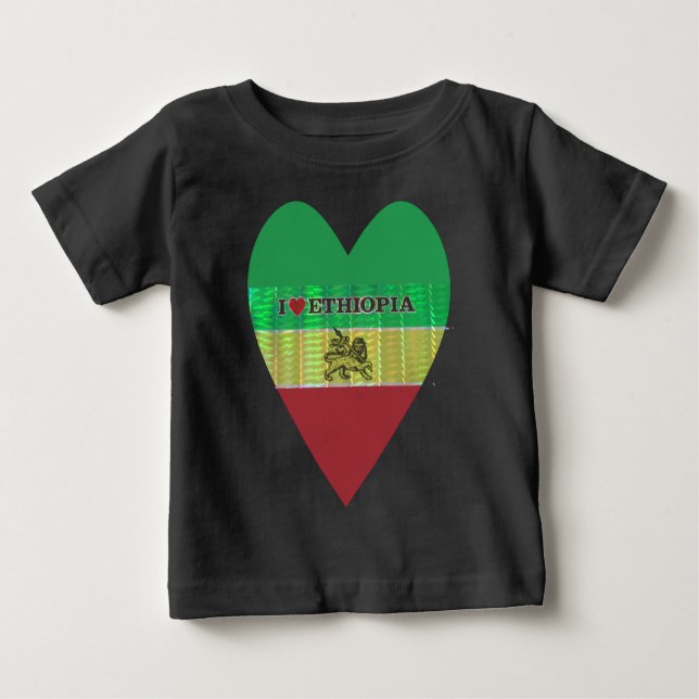 Camiseta Para Bebê I Love Heart Etiópia: Flag Art Motif (Frente)