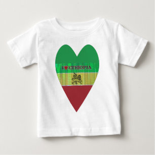 Camiseta Para Bebê I Love Heart Etiópia: Flag Art Motif