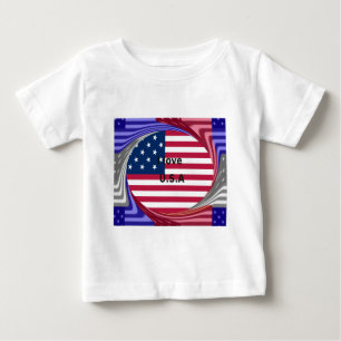Camiseta Para Bebê I Love U.S.A Swirl: Patriotic Heart Art Impressão