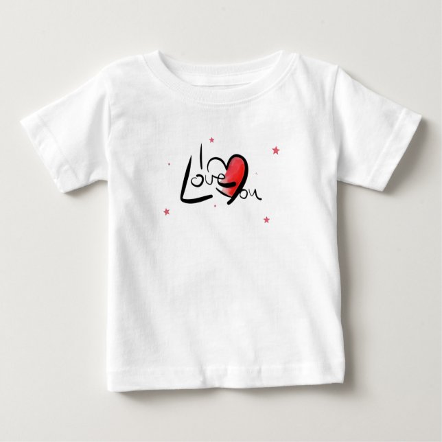 Camiseta Para Bebê I Love You Romantic Heart Art (Frente)