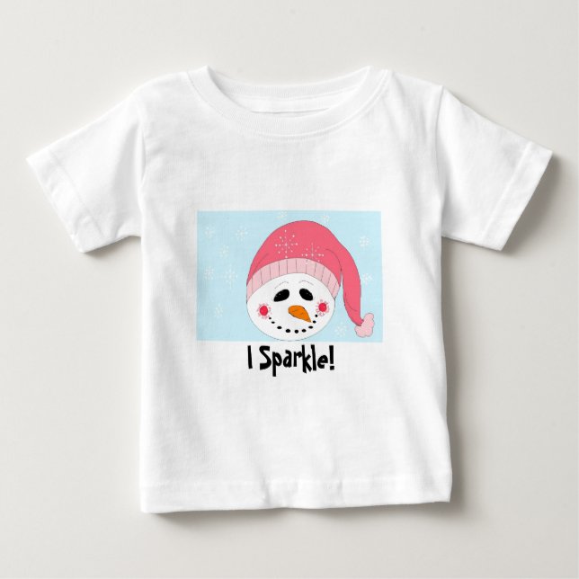 Camiseta Para Bebê I Sparkle Snowman com Toque Rosa (Frente)