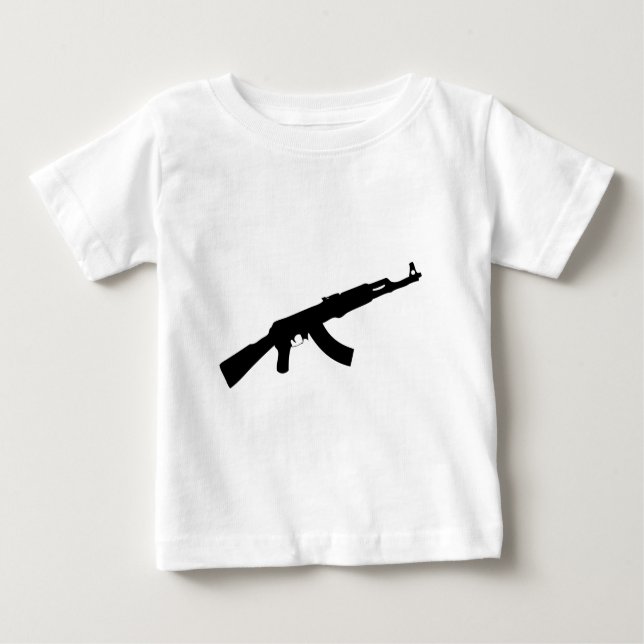 Camiseta Para Bebê ícone ak 47 de pistola preta (Frente)