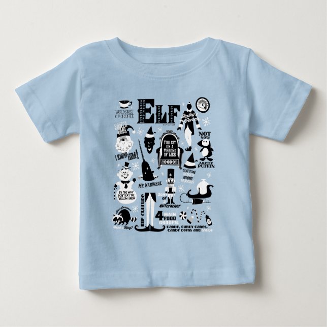 Camiseta Para Bebê Ícones do Elf e citações de filmes (Frente)