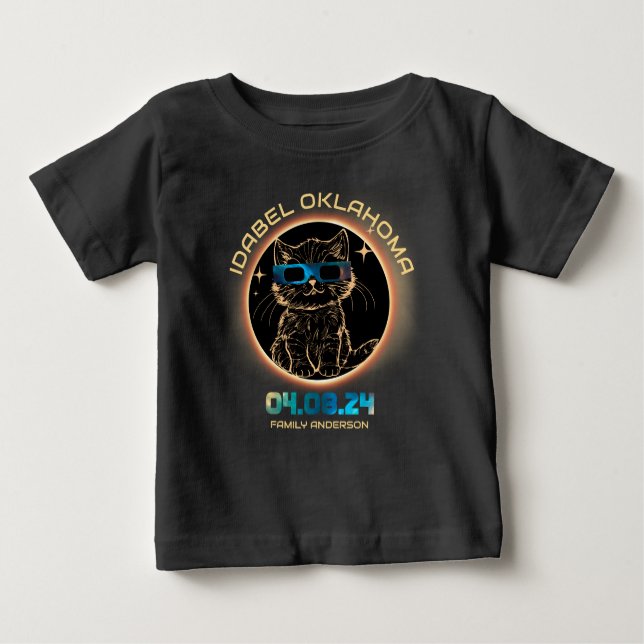 Camiseta Para Bebê Idabel Oklahoma Total Solar Eclipse 2024 Cat Lover (Frente)
