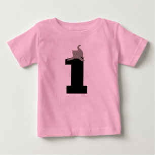Camiseta Para Bebê Idade 1 (1) aniversário Kitten Cat Pink T-Shirts