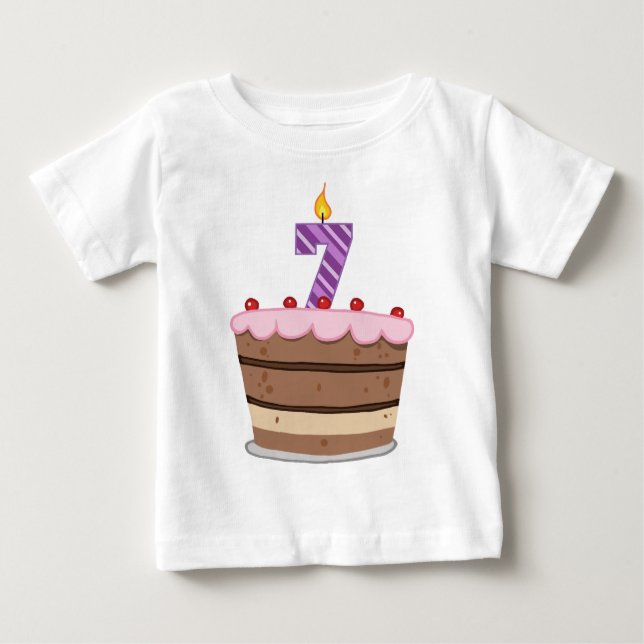 Camiseta Para Bebê Idade 7 no bolo de aniversário (Frente)