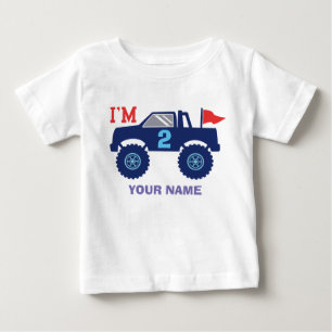 Camiseta Para Bebê Idade e nome feitos sob encomenda do monster truck