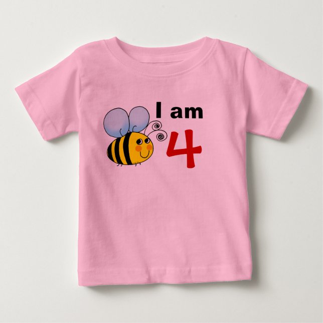 Camiseta Para Bebê ideia de presente de abelha de quarto aniversário (Frente)