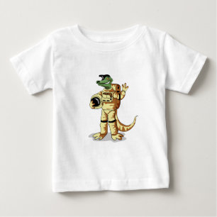 Camiseta Para Bebê Iguanodon Vestido Em Um Spacesuit Cosmonauta.