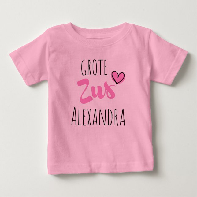 Camiseta Para Bebê Ik word een grote zus aanpasbaar naam (Frente)