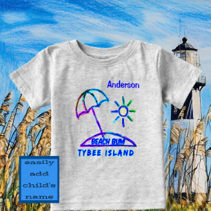 Camiseta Para Bebê Ilha do Tybee Gelado Gelado Pintura Praia Guarda-c