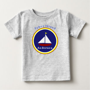 Camiseta Para Bebê Ilha Tybee Geórgia Barco à Vela Fofo com Nome