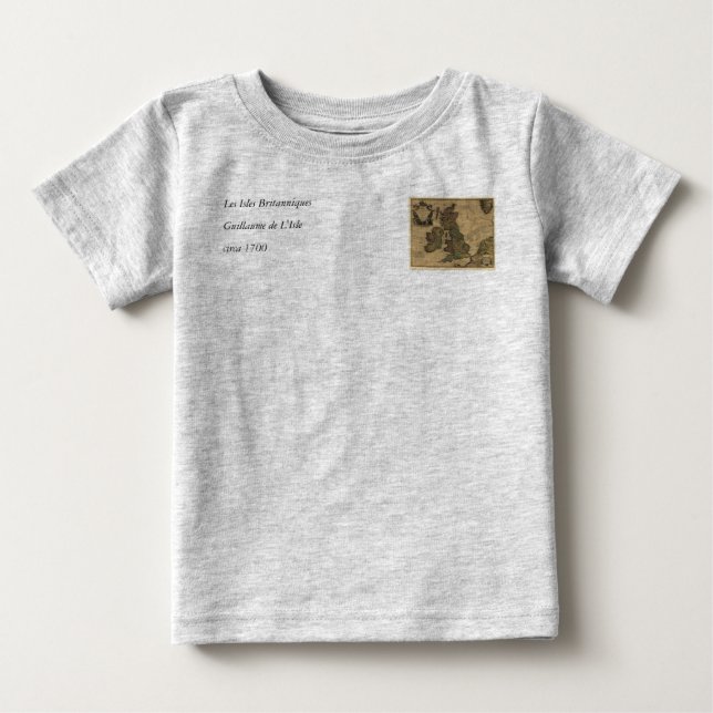 Camiseta Para Bebê Ilhas Britanniques de Les, mapa 1700's (Frente)