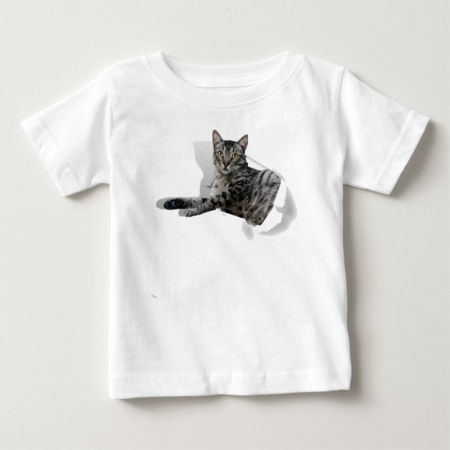 Camiseta Para Bebê Ilusão engraçada 3D Gráfica de Gato Bonito popular (Frente)