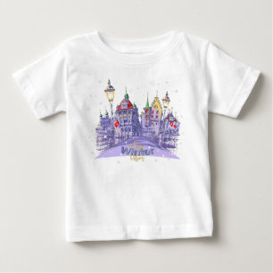 Camiseta Para Bebê Ilustração Aconchegante da Cidade de Inverno com N