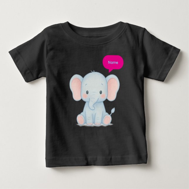 Camiseta Para Bebê Ilustração Adorável de Elefante para Bebê Pastel (Frente)