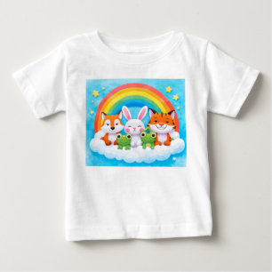 Camiseta Para Bebê Ilustração colorida de animais