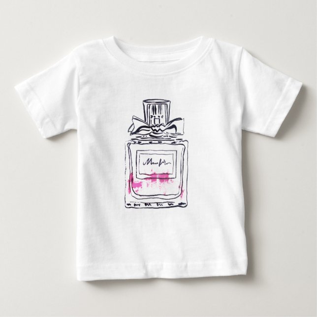 Camiseta Para Bebê Ilustração de aquarela de moda de garrafa de perfu (Frente)