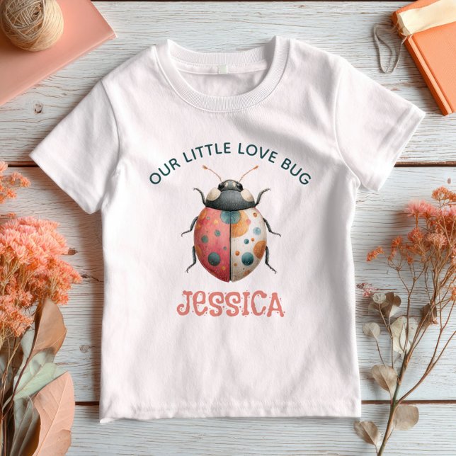 Camiseta Para Bebê Ilustração de Aquarela do Besouro de Cuta com Nome (Criador carregado)