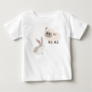 Camiseta Para Bebê Ilustração de Bovino e Coelho de Cartoon Bonito