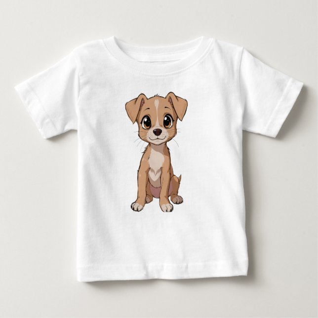 Camiseta Para Bebê Ilustração de Cachorro de Animação Bonita com Olho (Frente)
