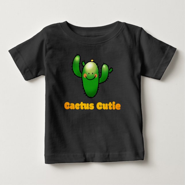 Camiseta Para Bebê Ilustração de Cacto Sorridente Fofo (Frente)