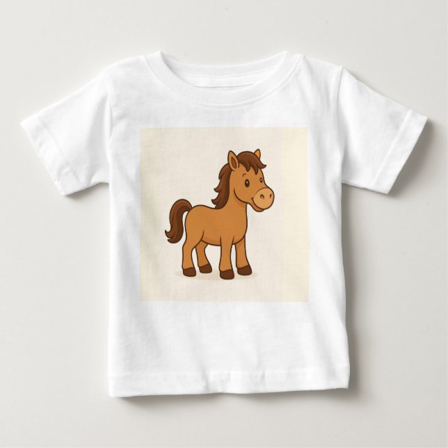 Camiseta Para Bebê Ilustração de Cavalo Kawaii (Frente)