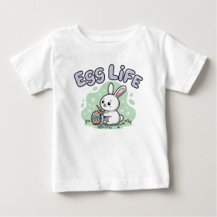 Camiseta Para Bebê Ilustração de Coelho da Vida de Ovo Kawaii Fofa