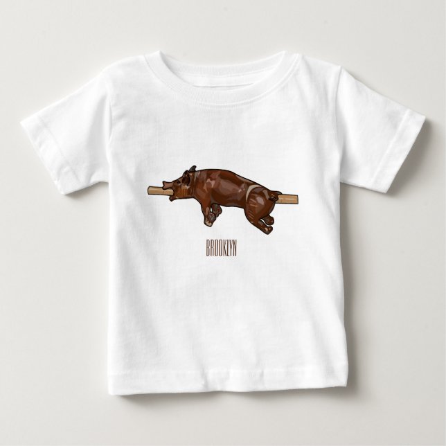 Camiseta Para Bebê Ilustração de desenho animado assado/assado porcin (Frente)