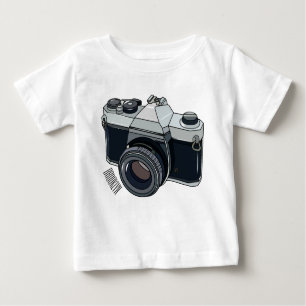 Camiseta Para Bebê Ilustração de desenho animado com câmera de filme