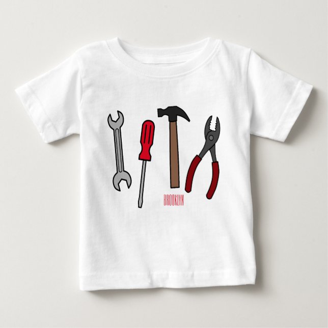 Camiseta Para Bebê Ilustração de desenho animado com ferramentas de c (Frente)
