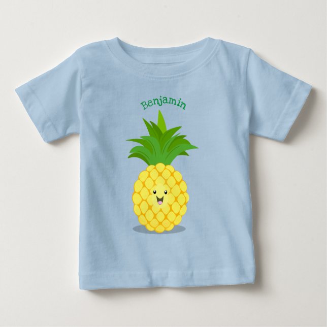 Camiseta Para Bebê Ilustração de desenho animado de abacaxi (Frente)