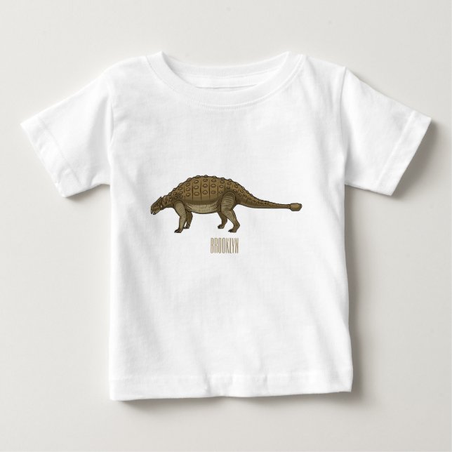 Camiseta Para Bebê Ilustração de desenho animado de Ankylosaurus (Frente)