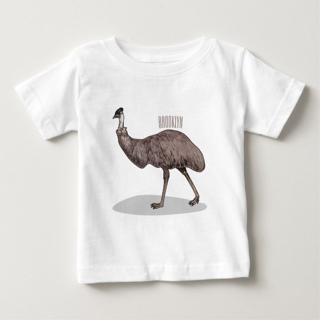 Camiseta Para Bebê Ilustração de desenho animado de aves da Emu (Frente)
