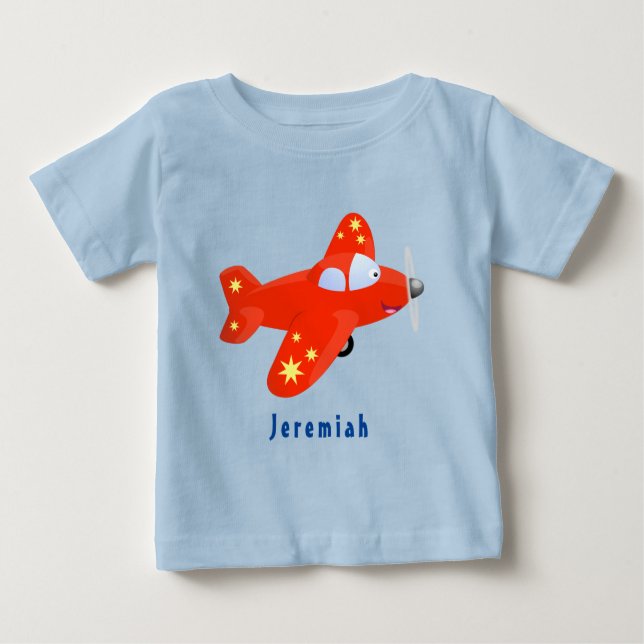 Camiseta Para Bebê Ilustração de desenho animado de avião vermelho-cl (Frente)