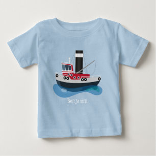 Camiseta Para Bebê Ilustração de desenho animado de barco de pesca fo