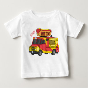 Camiseta Para Bebê Ilustração de desenho animado de caminhão com comi