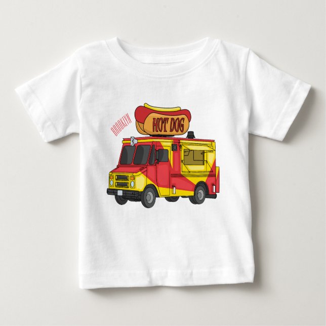 Camiseta Para Bebê Ilustração de desenho animado de caminhão com comi (Frente)
