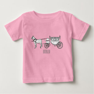 Camiseta Para Bebê Ilustração de desenho animado de carruagem e caval