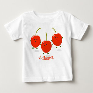Camiseta Para Bebê Ilustração de desenho animado de cerejas vermelhas