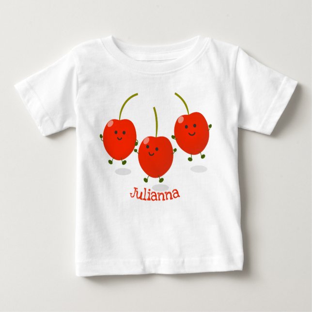 Camiseta Para Bebê Ilustração de desenho animado de cerejas vermelhas (Frente)