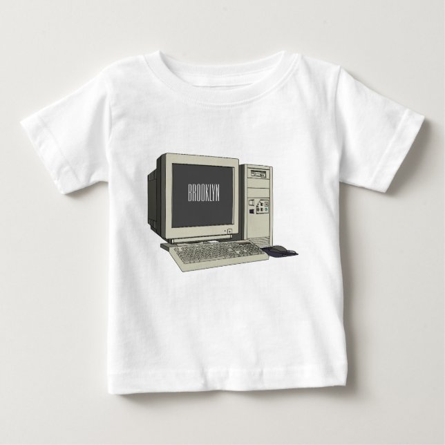 Camiseta Para Bebê Ilustração de desenho animado de computador (Frente)