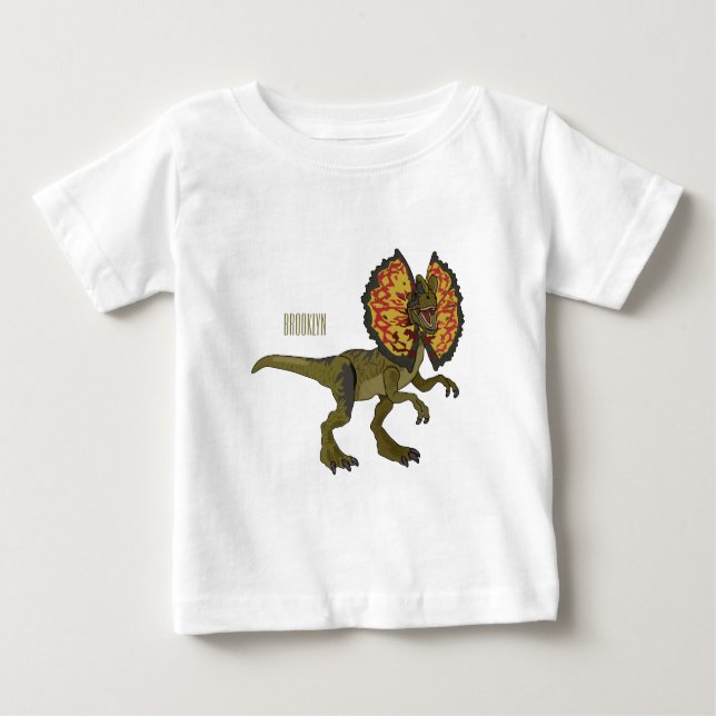 Camiseta Para Bebê Ilustração de desenho animado de Dilophosaurus (Frente)