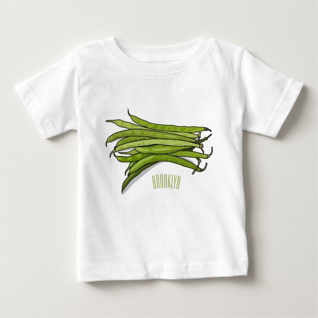 Camiseta Para Bebê Ilustração de desenho animado de feijão verde (Frente)