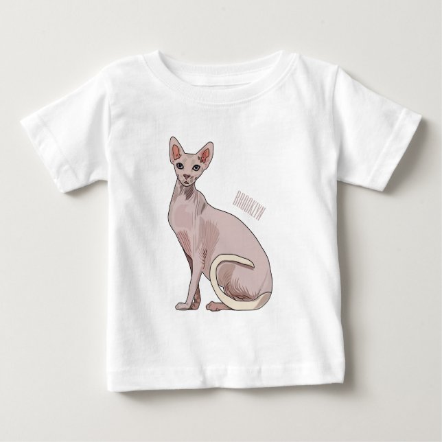 Camiseta Para Bebê Ilustração de desenho animado de gato esphynx (Frente)