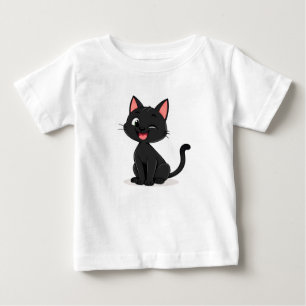 Camiseta Para Bebê Ilustração de desenho animado de gato preto fofo