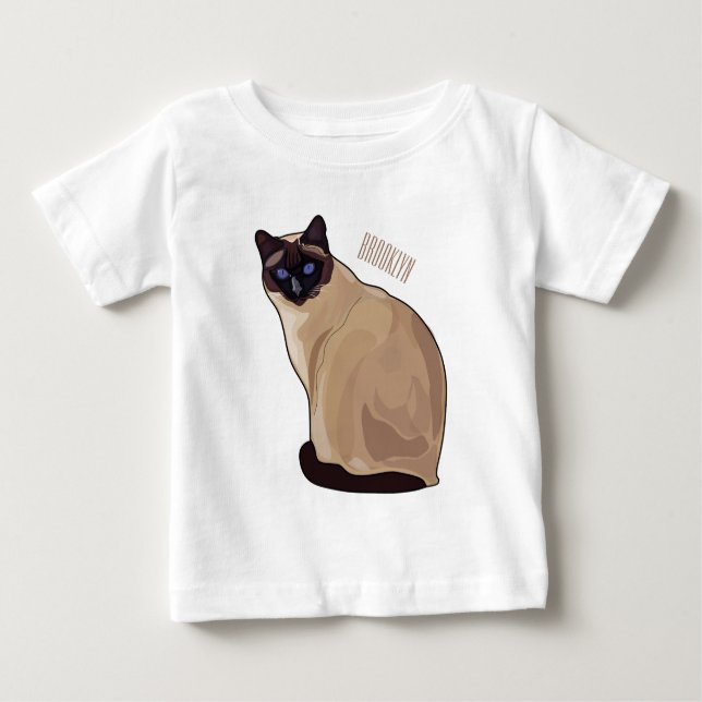Camiseta Para Bebê Ilustração de desenho animado de gato siamês (Frente)