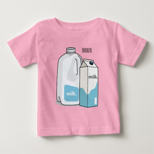 Camiseta Para Bebê Ilustração de desenho animado de leite (Frente)